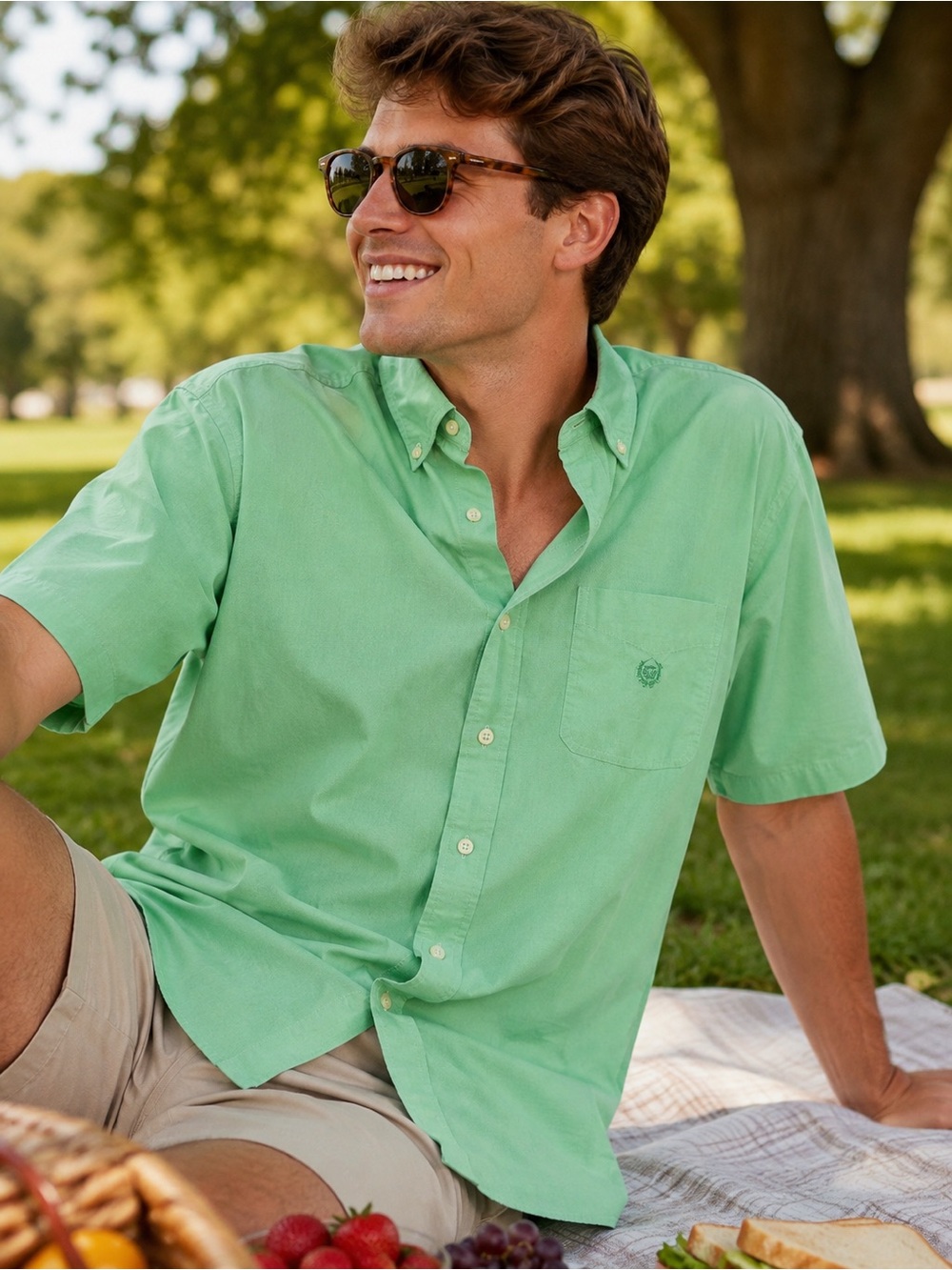 Chaps Mint Green Short-Sleeve Button-Down Shirt